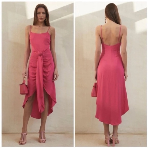Cult Gaia Natasha Satin Midi Dress Hibiscus Pink NWT - Picture 1 of 9